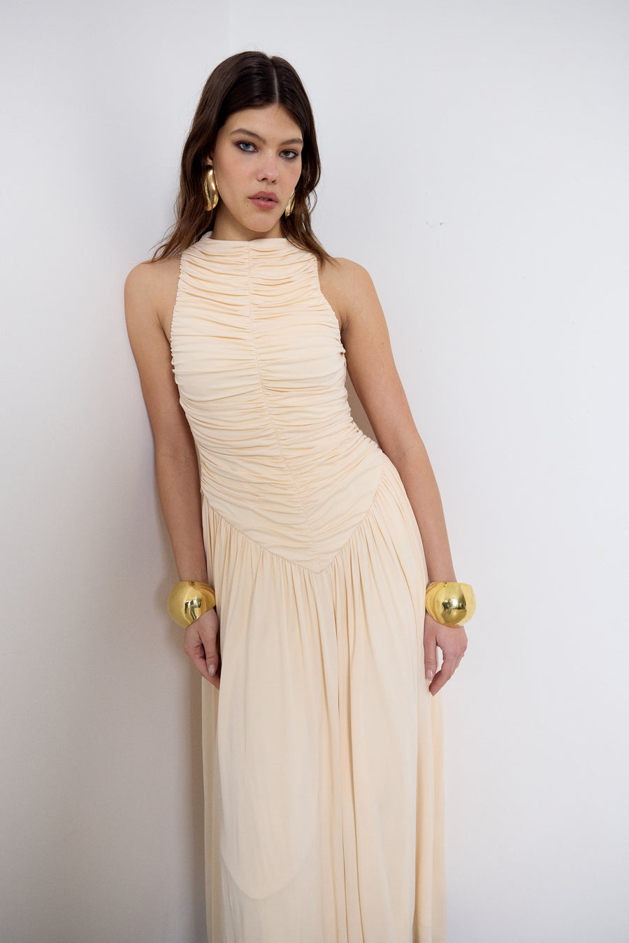 CYCLONE MIDI DRESS IN CREAM JERSEY
