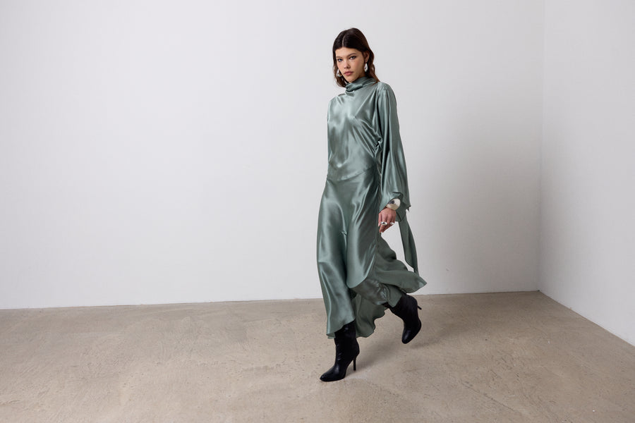 BAYAMO LONG DRESS IN SEA SILK SATIN
