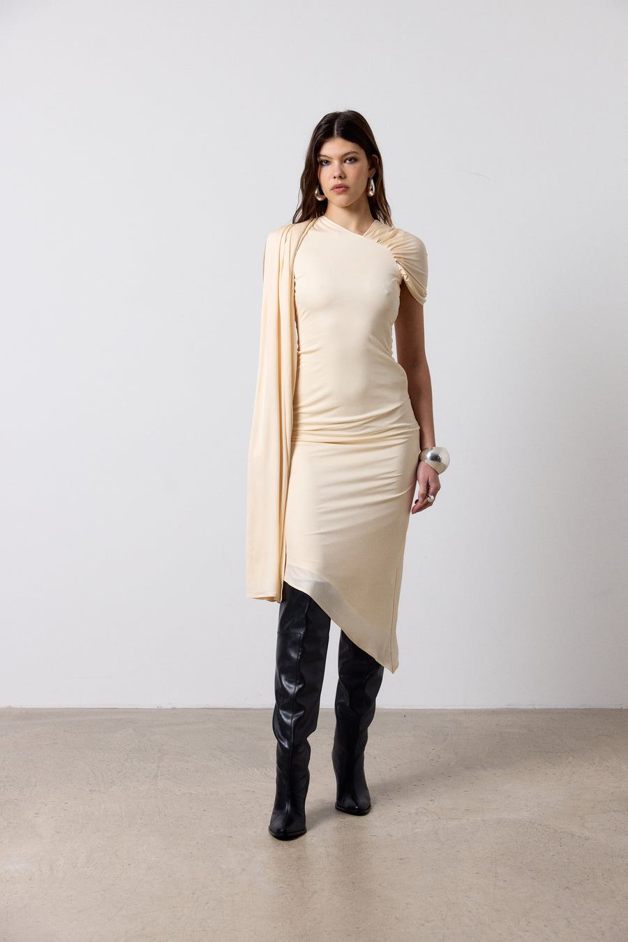 BRUBU MIDI DRESS IN CREAM JERSEY
