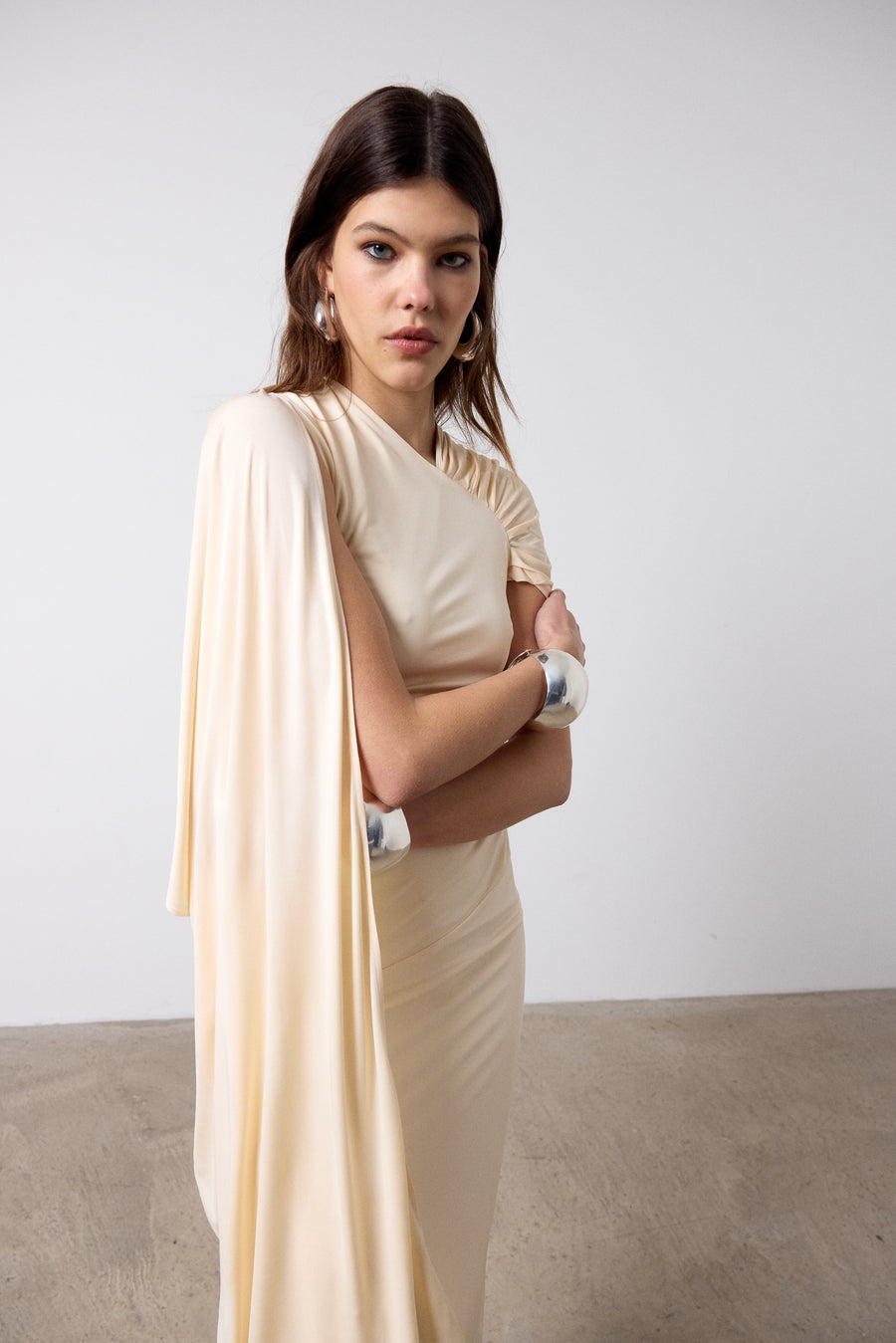 BRUBU MIDI DRESS IN CREAM JERSEY