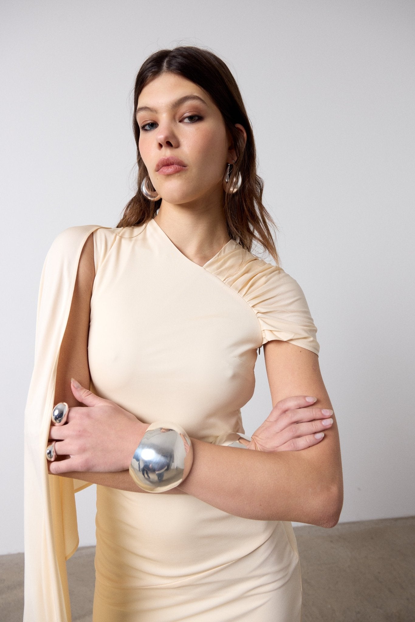 BRUBU MIDI DRESS IN CREAM JERSEY - De La Vali