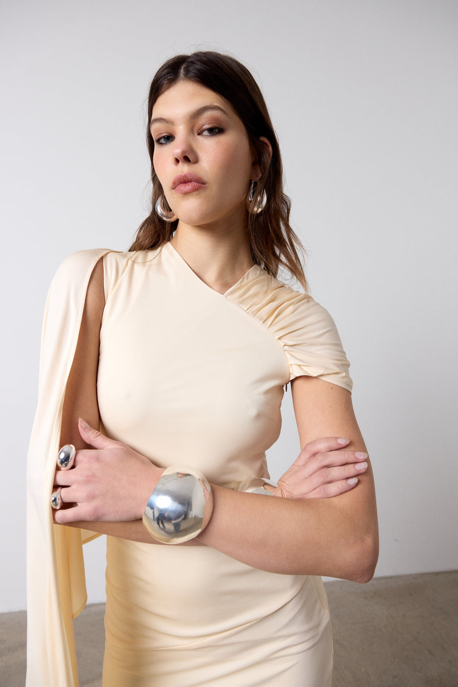 BRUBU MIDI DRESS IN CREAM JERSEY