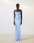 CLEODORA MAXI DRESS IN SKY SILK SATIN