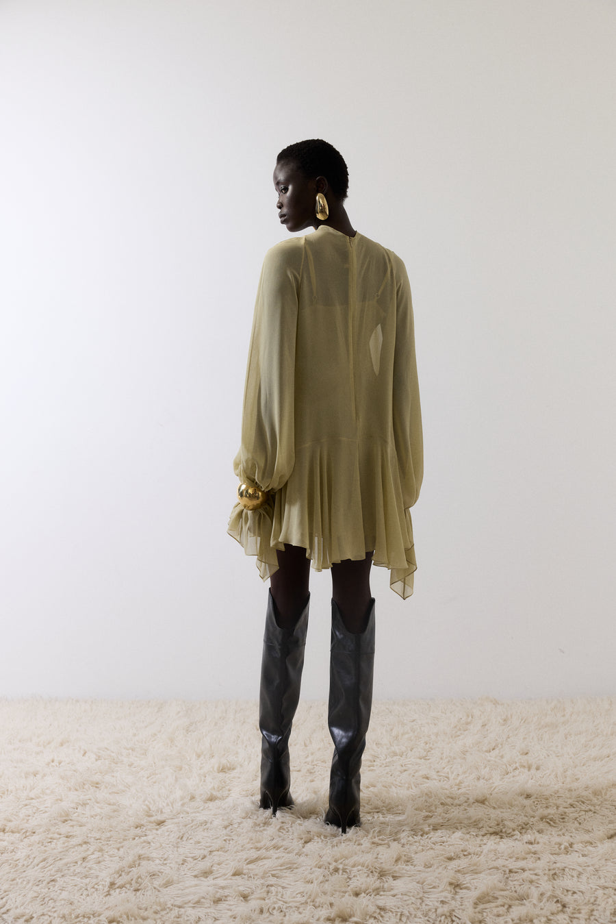TERRAN MINI DRESS IN SAND GEORGETTE CHIFFON