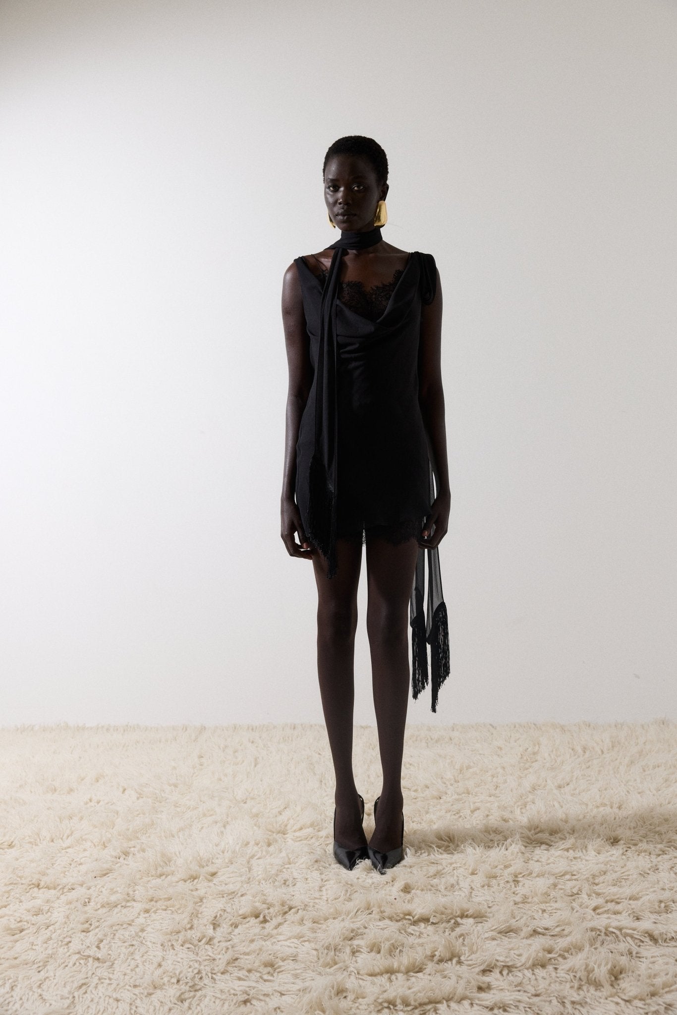 MISTRAL MINI DRESS IN BLACK CHIFFON & LACE - De La Vali