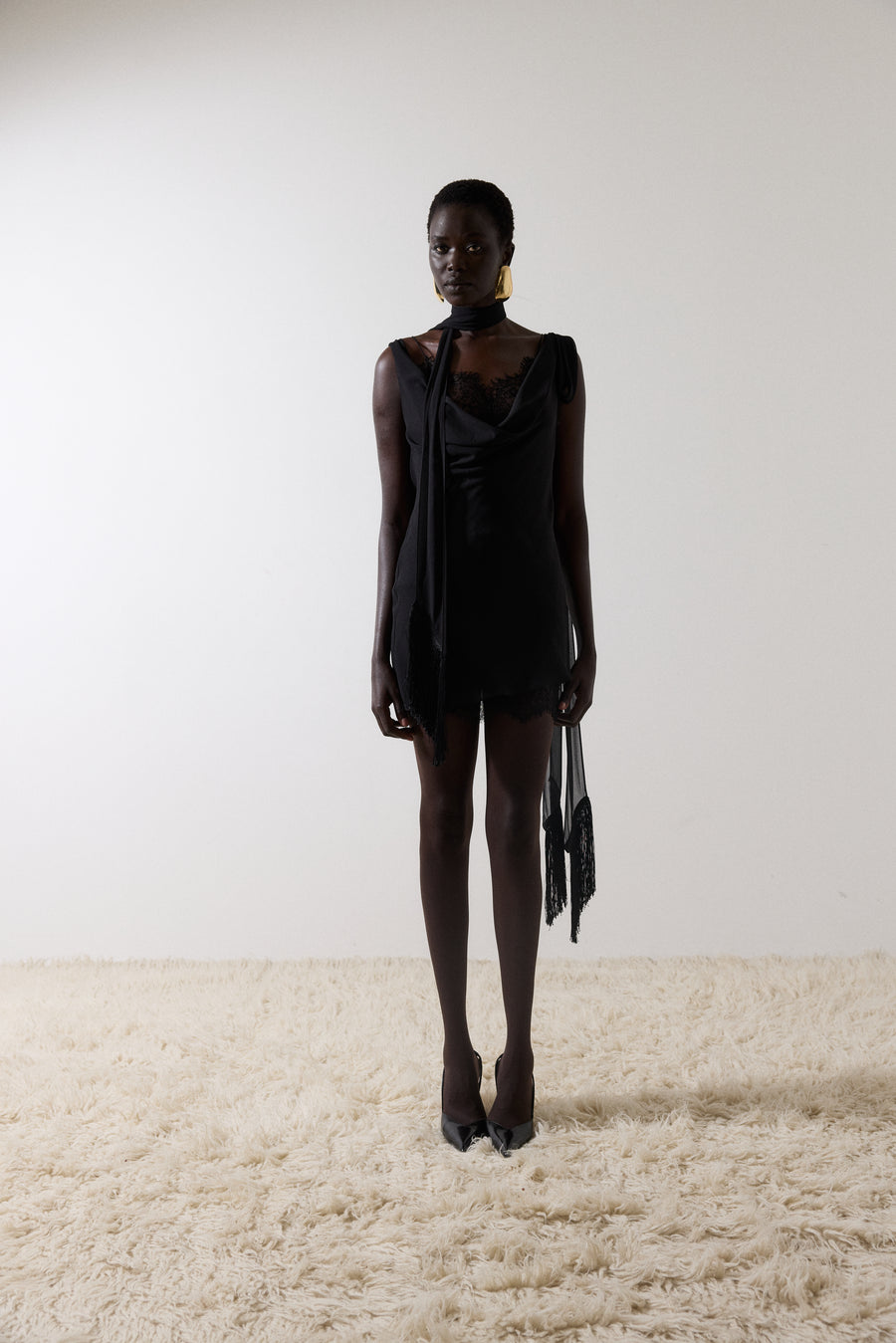 MISTRAL MINI DRESS IN BLACK CHIFFON & LACE