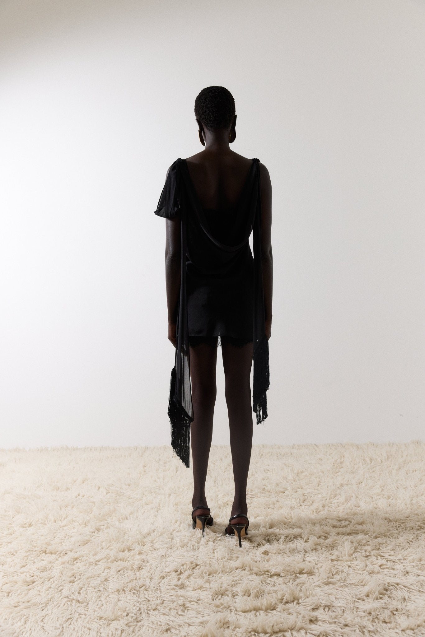 MISTRAL MINI DRESS IN BLACK CHIFFON & LACE - De La Vali