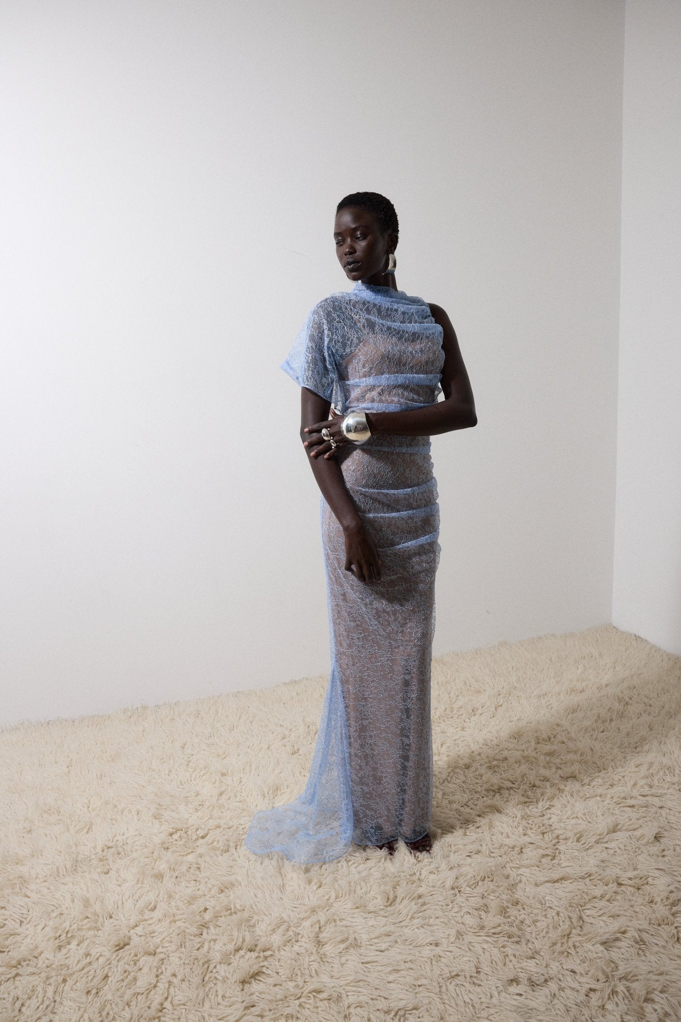 LUCHO MAXI DRESS IN SKY LACE - De La Vali