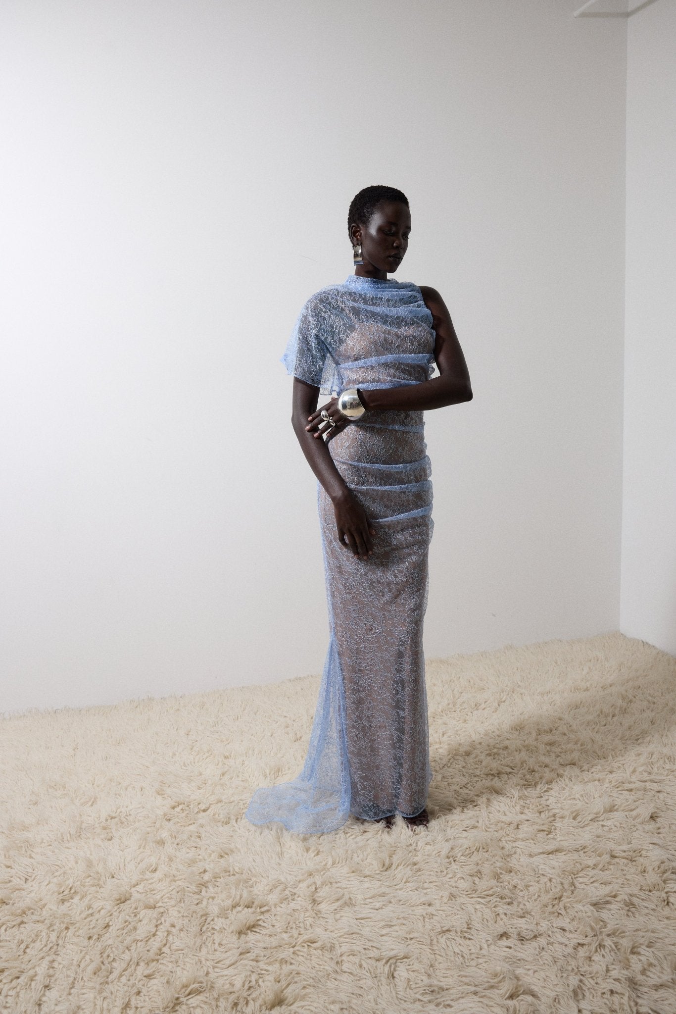 LUCHO MAXI DRESS IN SKY LACE - De La Vali