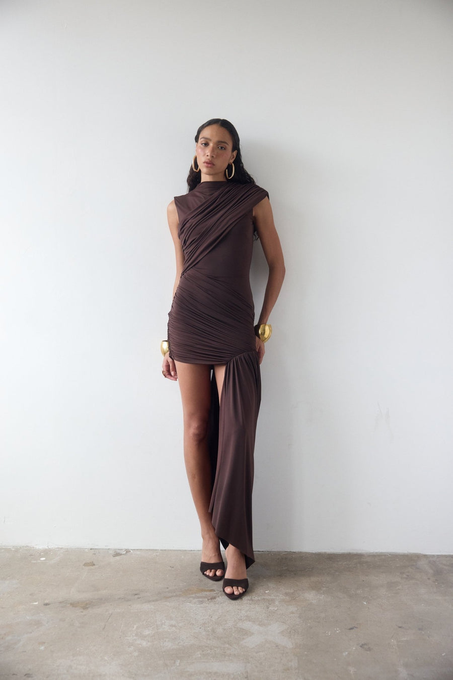 RAVENNA MINI DRESS IN CHOCOLATE BROWN JERSEY DE LA VALI OFFICIAL RAVENNA MINI DRESS IN CHOCOLATE BROWN JERSEY DE LA VALI OFFICIAL