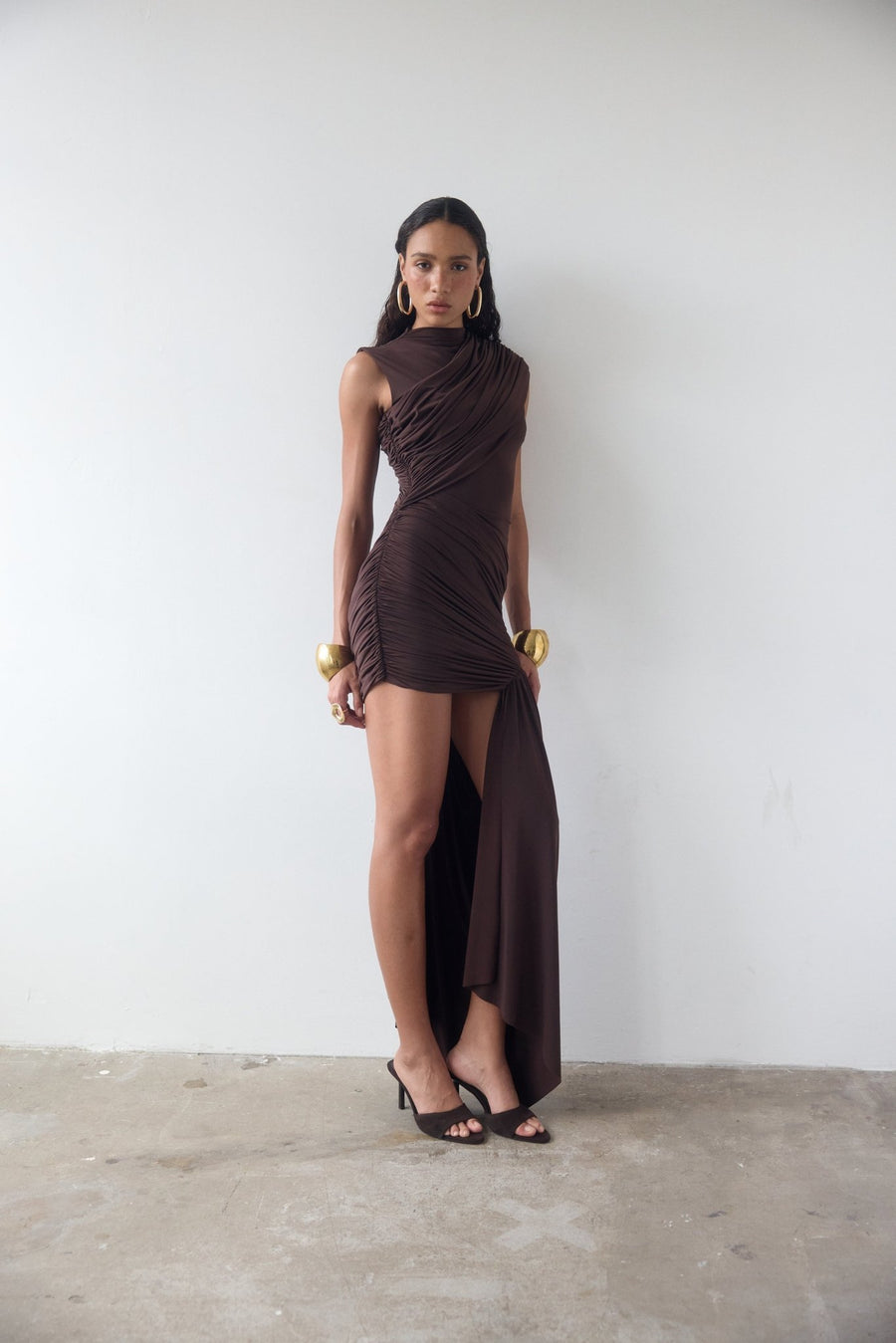 RAVENNA MINI DRESS IN CHOCOLATE BROWN JERSEY DE LA VALI OFFICIAL RAVENNA MINI DRESS IN CHOCOLATE BROWN JERSEY DE LA VALI OFFICIAL