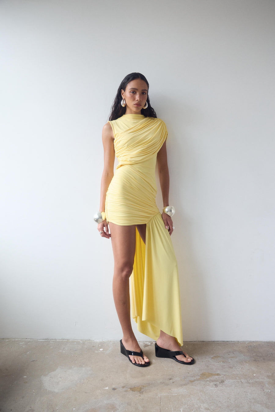 RAVENNA MINI DRESS IN BABY YELLOW JERSEY