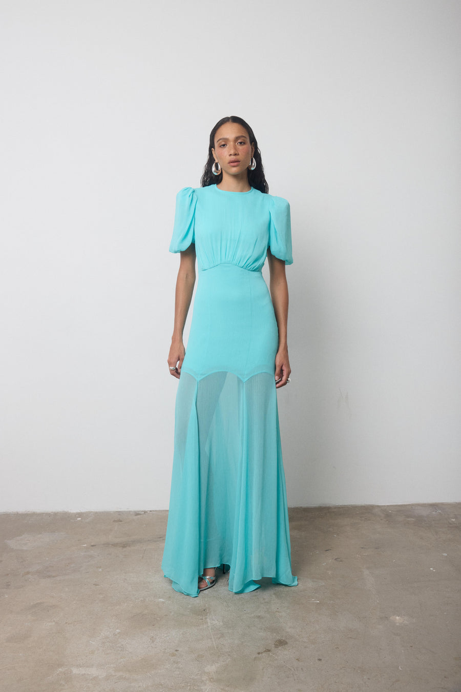 AGUA MAXI DRESS IN TURQUOISE CRINKLE CHIFFON