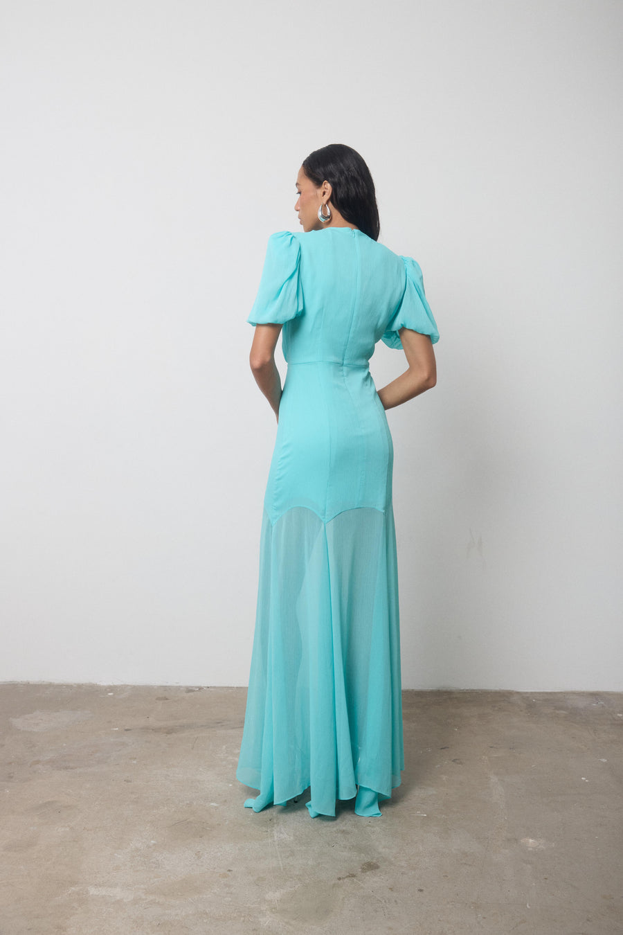 AGUA MAXI DRESS IN TURQUOISE CRINKLE CHIFFON