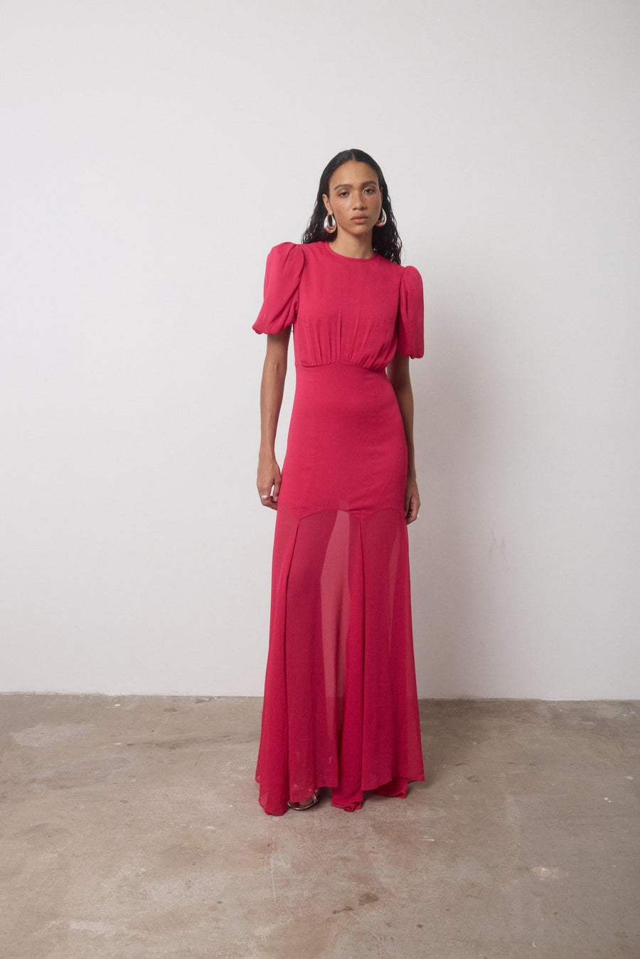 de la vali agua maxi dress AGUA MAXI DRESS IN RED CRINKLE CHIFFON DE LA VALI OFFICIAL