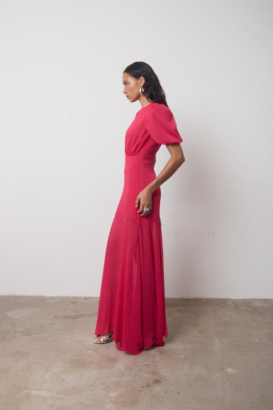 AGUA MAXI DRESS IN FUCHSIA CRINKLE CHIFFON