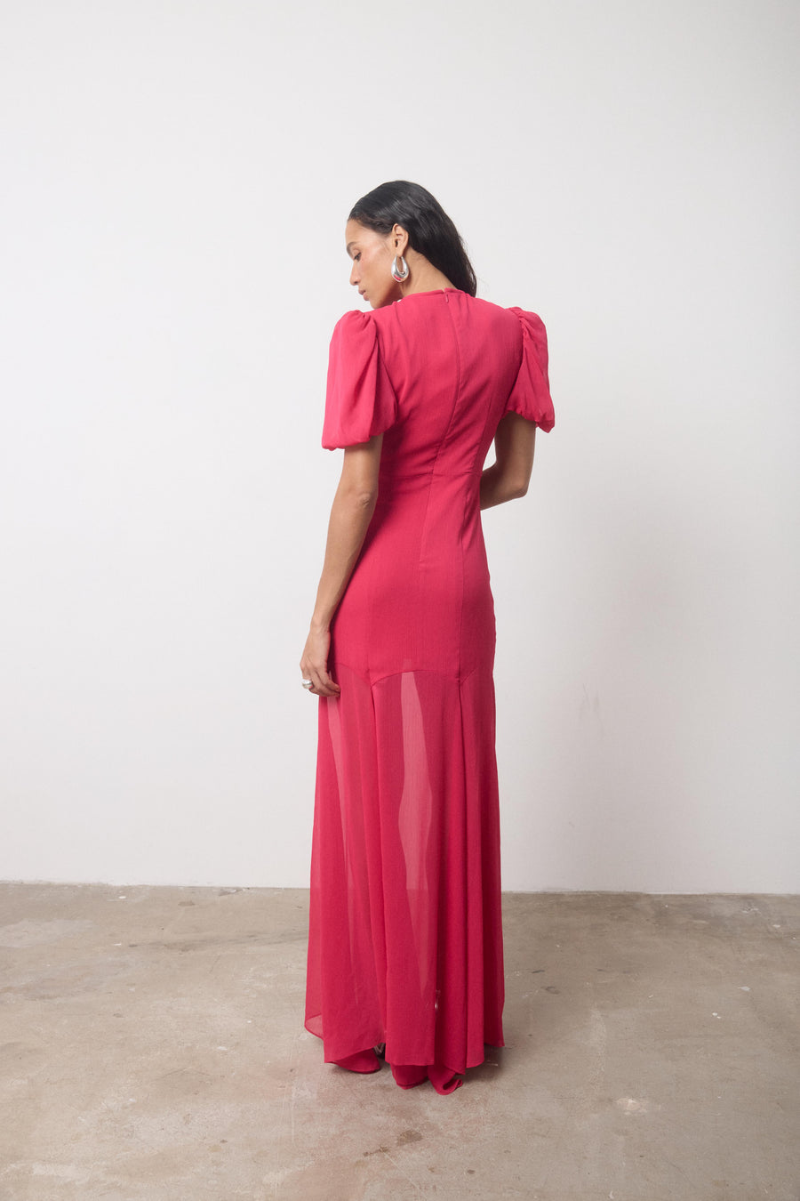 AGUA MAXI DRESS IN FUCHSIA CRINKLE CHIFFON
