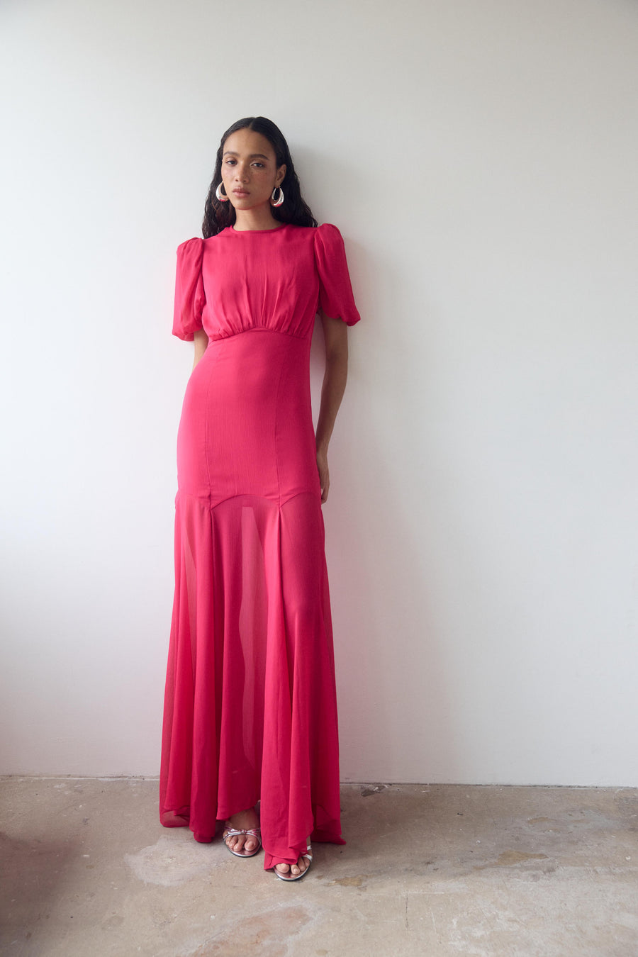 AGUA MAXI DRESS IN FUCHSIA CRINKLE CHIFFON
