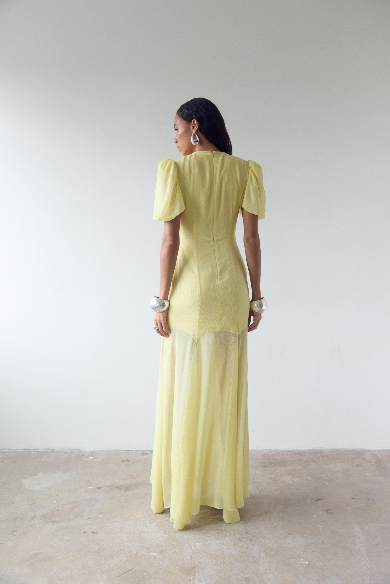 AGUA MAXI DRESS IN BABY YELLOW CRINKLE CHIFFON - De La Vali