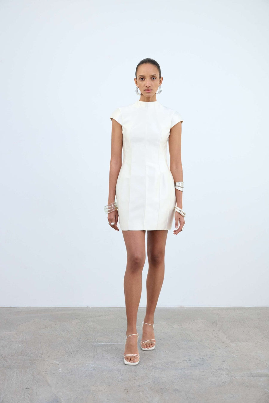 Zena Mini Dress in Ivory Twill