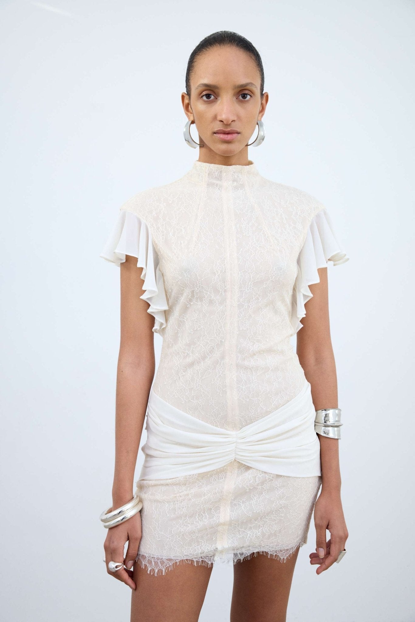 NOOR MINI DRESS IN IVORY LACE - De La Vali