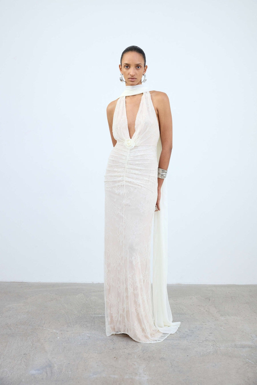 Amora Maxi Dress in Ivory Lace Tulle