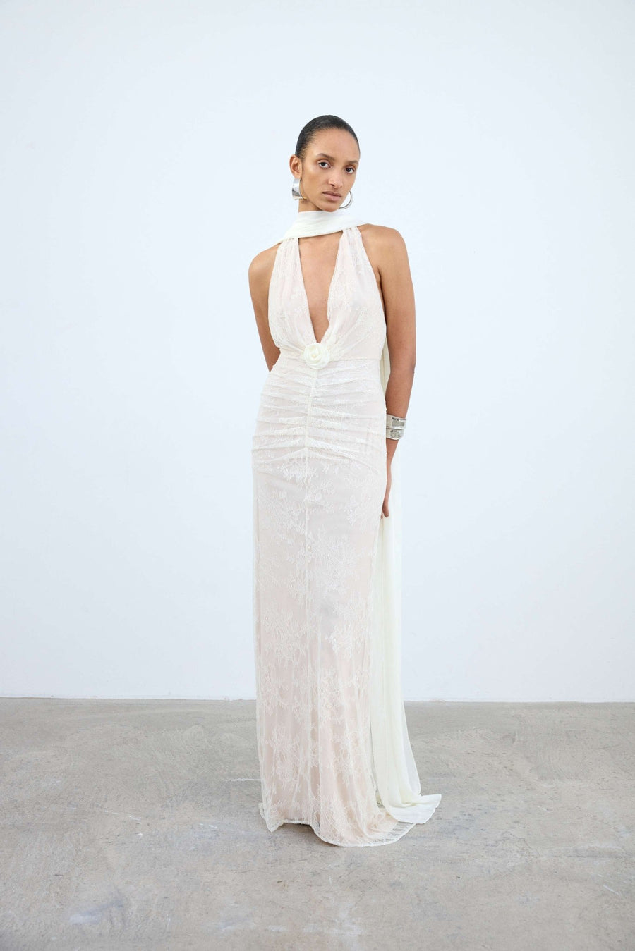 Amora Maxi Dress in Ivory Lace Tulle