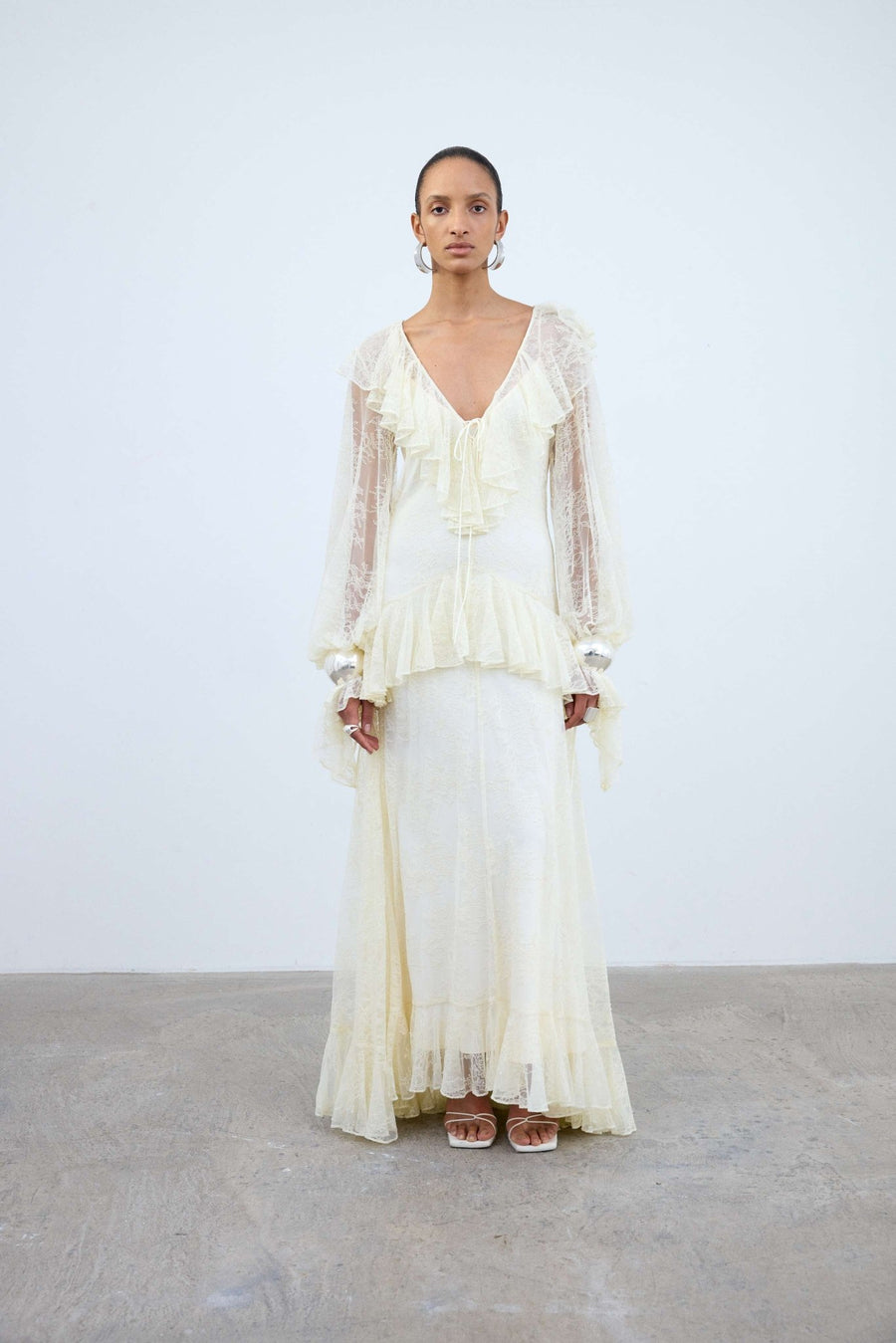 Esen Maxi Dress in Ivory Lace - De La Vali DE LA VALI OFFICIAL Esen Maxi Dress in Ivory Lace - De La Vali DE LA VALI OFFICIAL