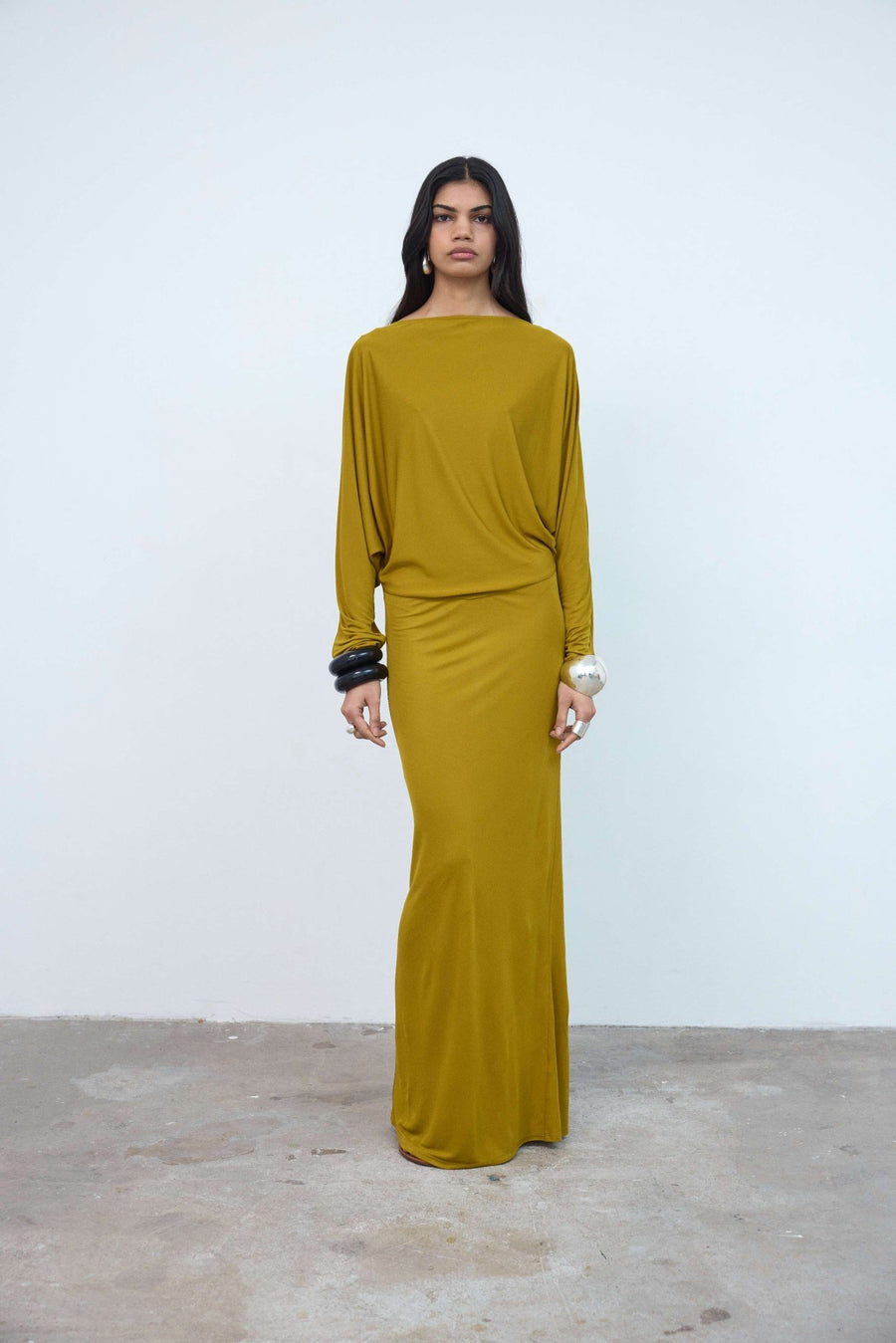 Devana Maxi Dress in Gold Viscose