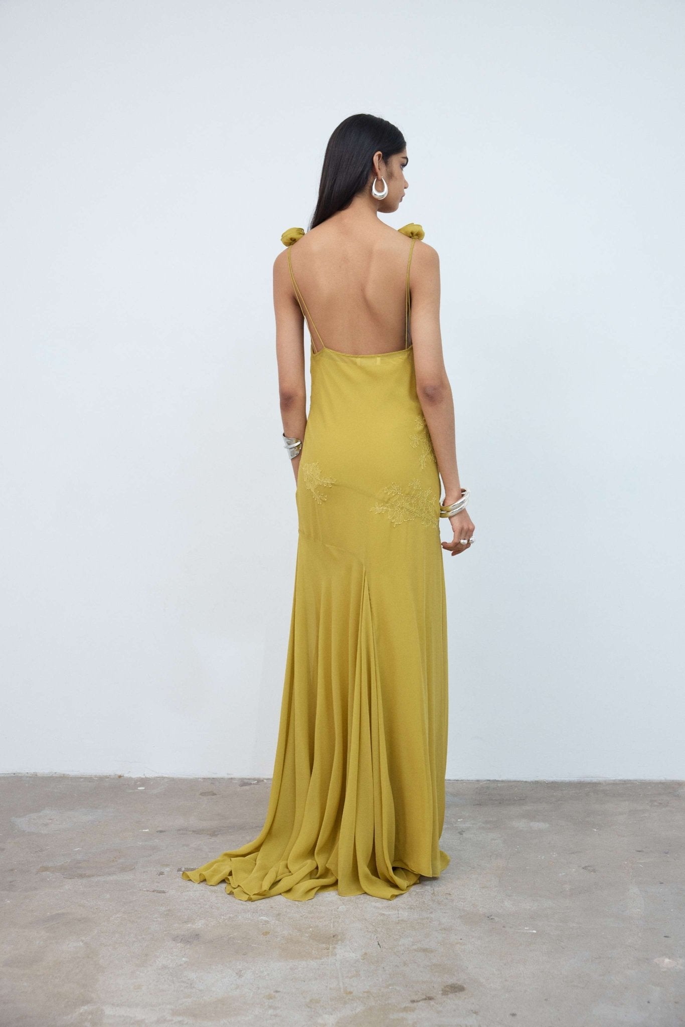 DIA MAXI DRESS IN YELLOW SILK CHIFFON - De La Vali
