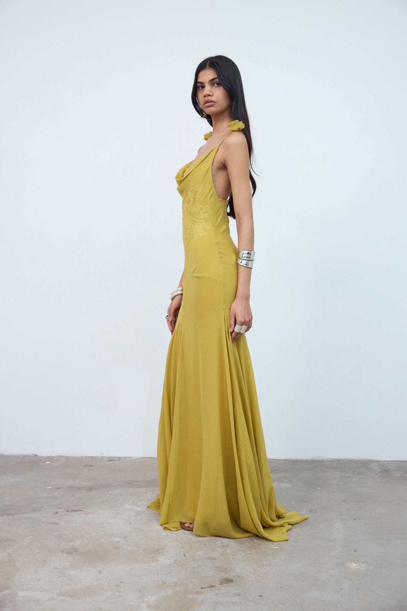DIA MAXI DRESS IN YELLOW SILK CHIFFON - De La Vali