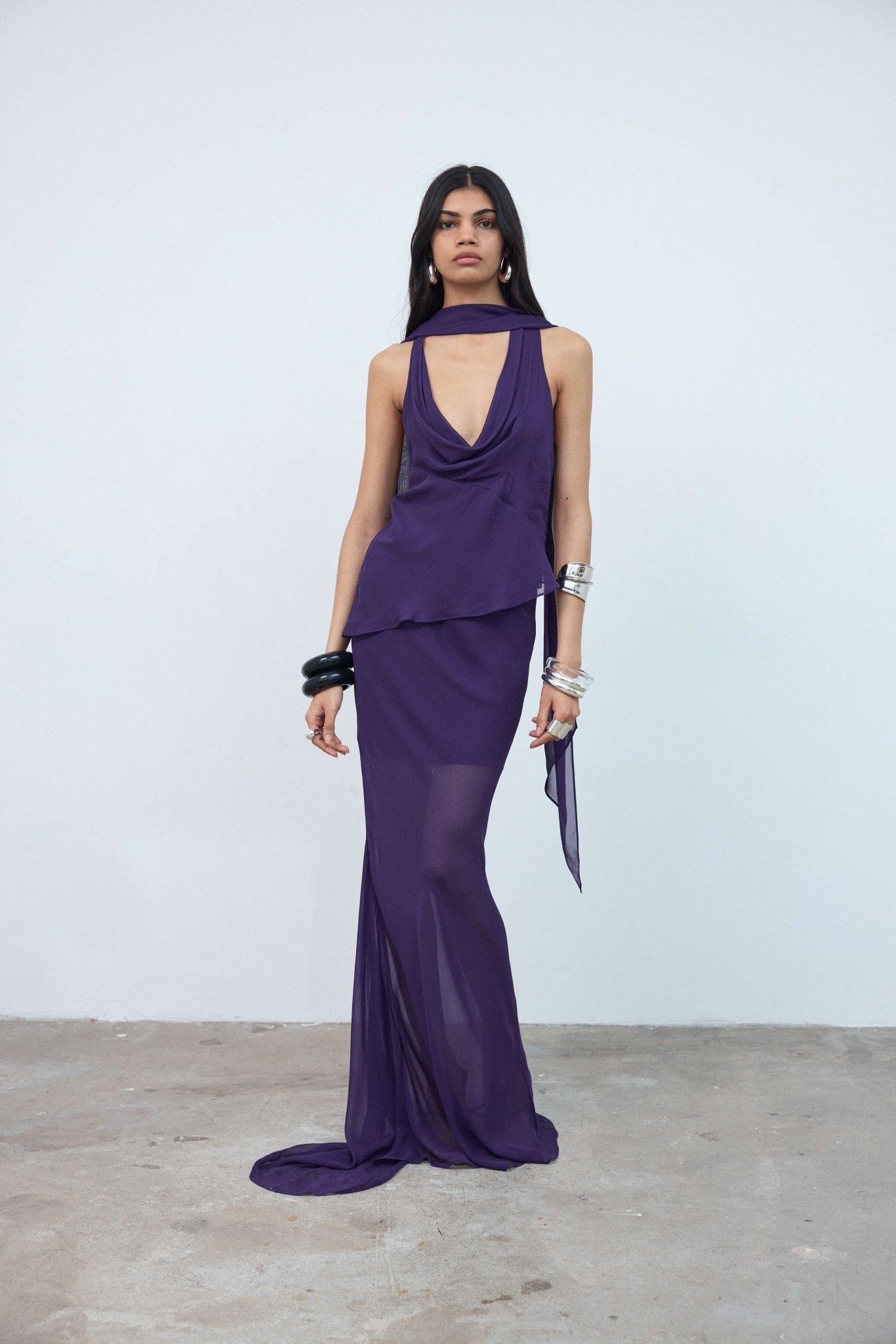 DIOSA TOP IN PURPLE GEORGETTE - De La Vali