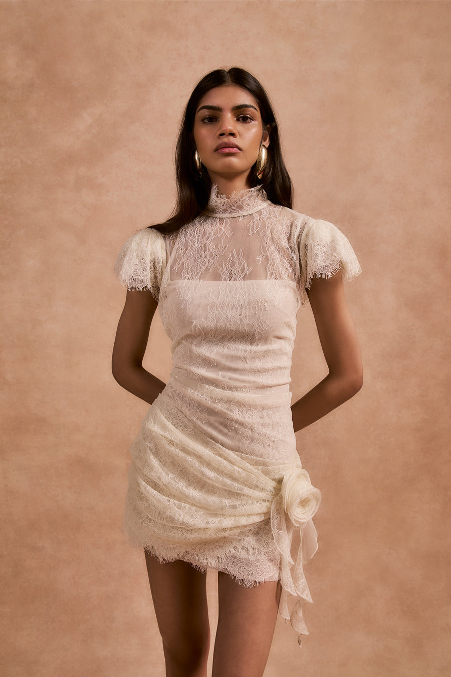 SILENTIUM MINI DRESS IN IVORY LACE DE LA VALI OFFICIAL SILENTIUM MINI DRESS IN IVORY LACE DE LA VALI OFFICIAL
