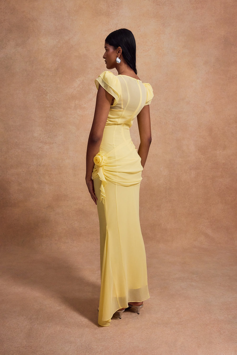 FLORENTINE MAXI DRESS IN SHERBET YELLOW CHIFFON