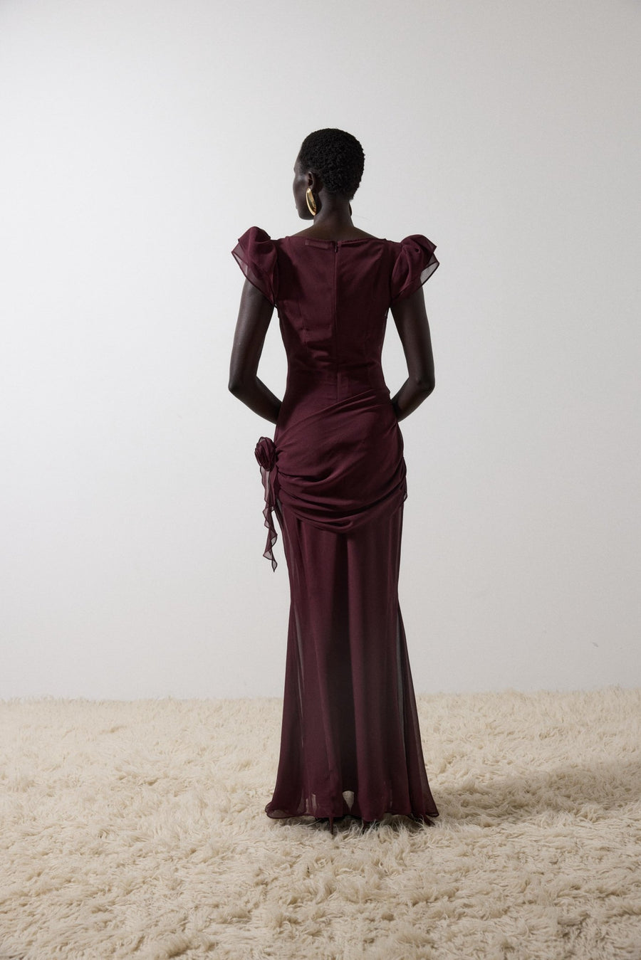FLORENTINE MAXI DRESS IN EARTH CHIFFON – DE LA VALI OFFICIAL