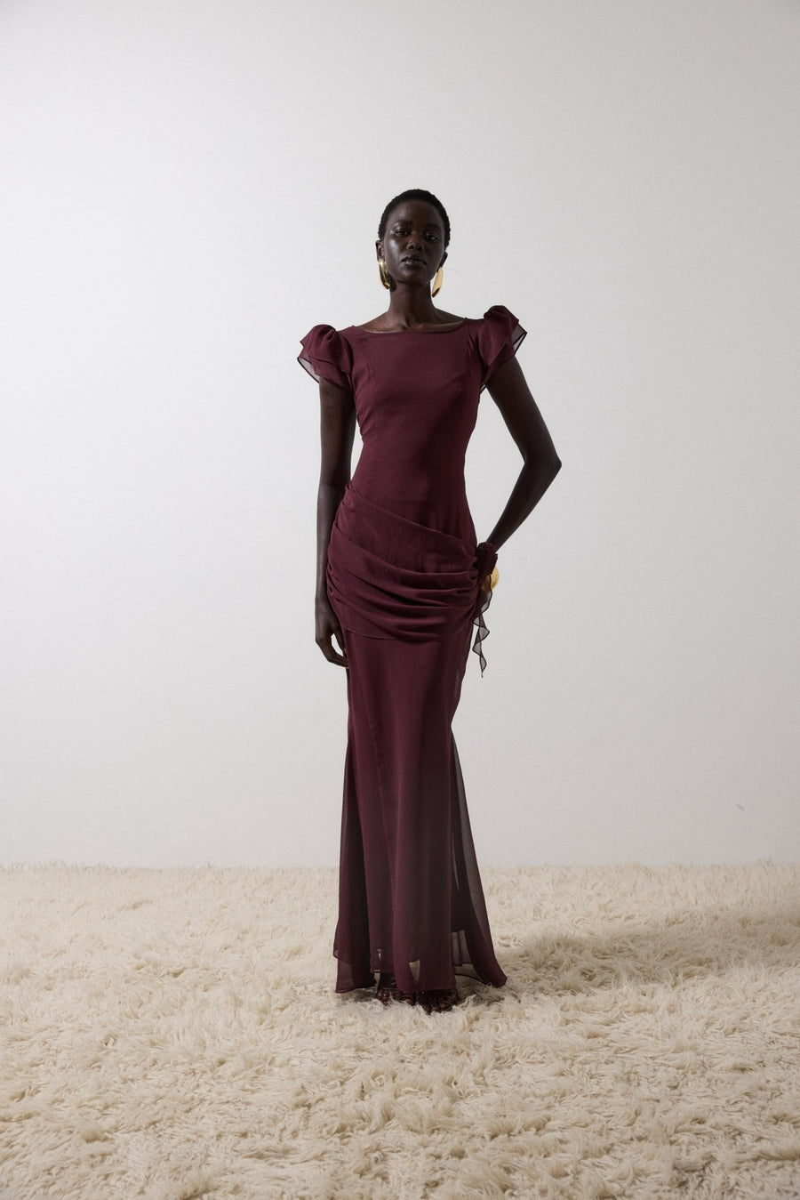 valora chiffon dress Valora Swiss Dot Tulle Maxi Dress | Wine