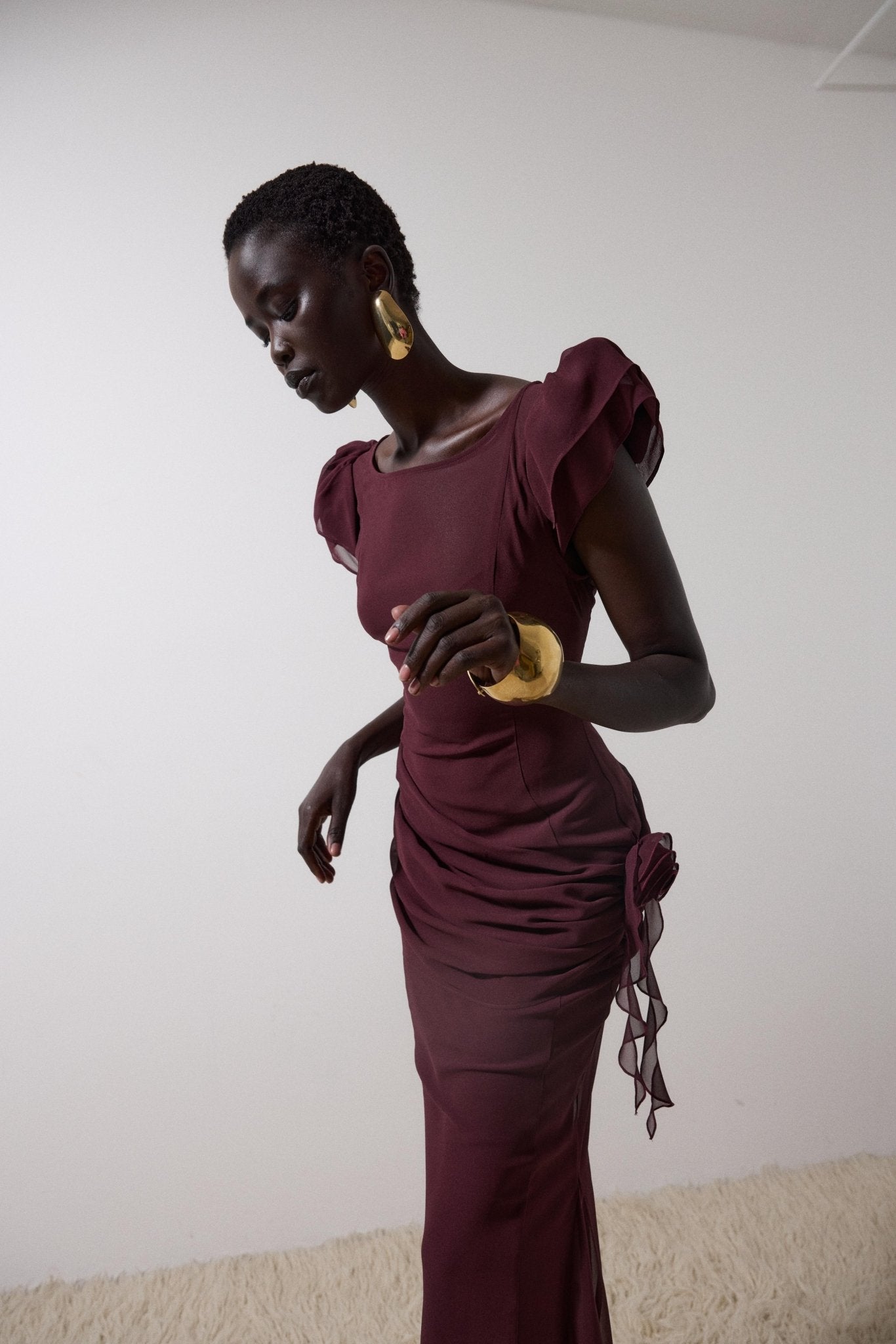 FLORENTINE MAXI DRESS IN EARTH CHIFFON - De La Vali