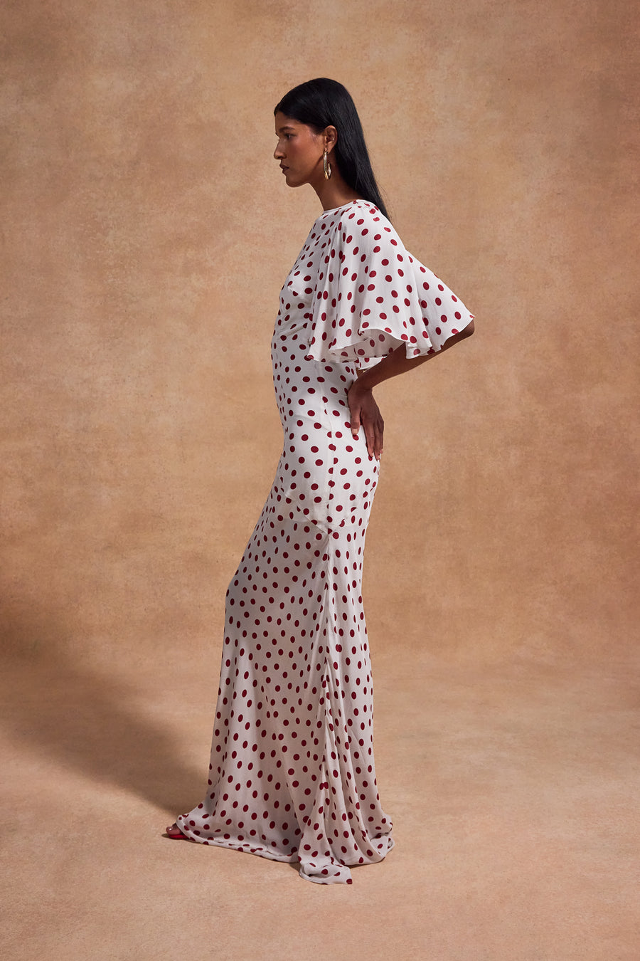PALOMA MAXI DRESS IN IVORY RED POLKA DOT CDC