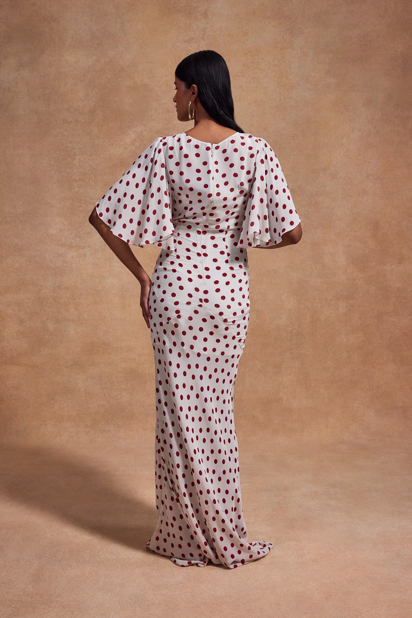 PALOMA MAXI DRESS IN IVORY RED POLKADOT CREPE DE CHINE - De La Vali