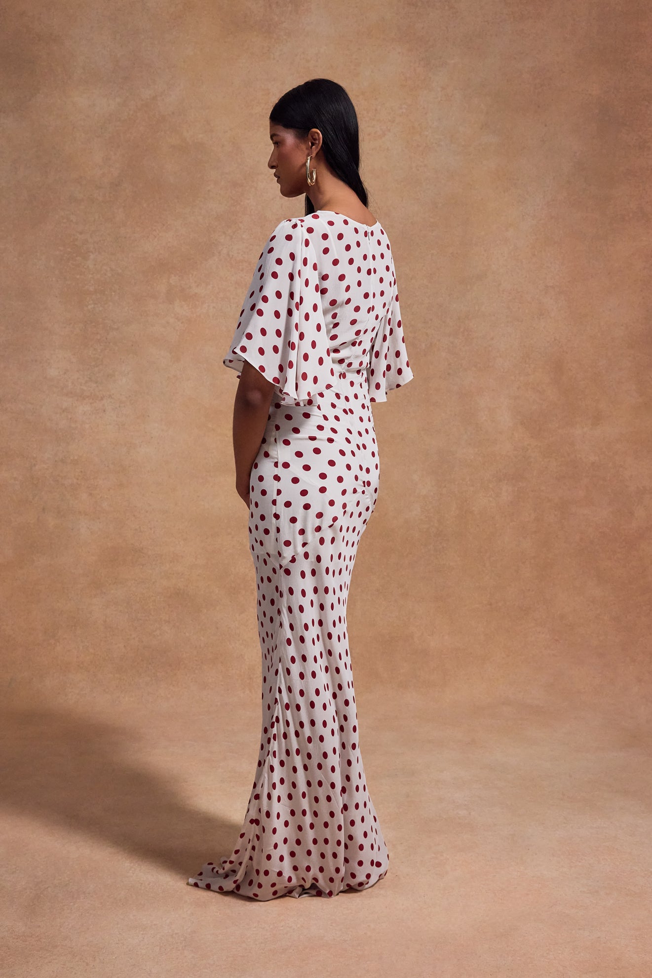 PALOMA MAXI DRESS IN IVORY RED POLKADOT CREPE DE CHINE - De La Vali