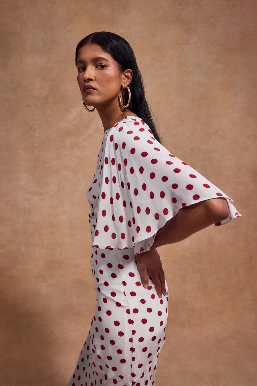 PALOMA MAXI DRESS IN IVORY RED POLKA DOT CDC