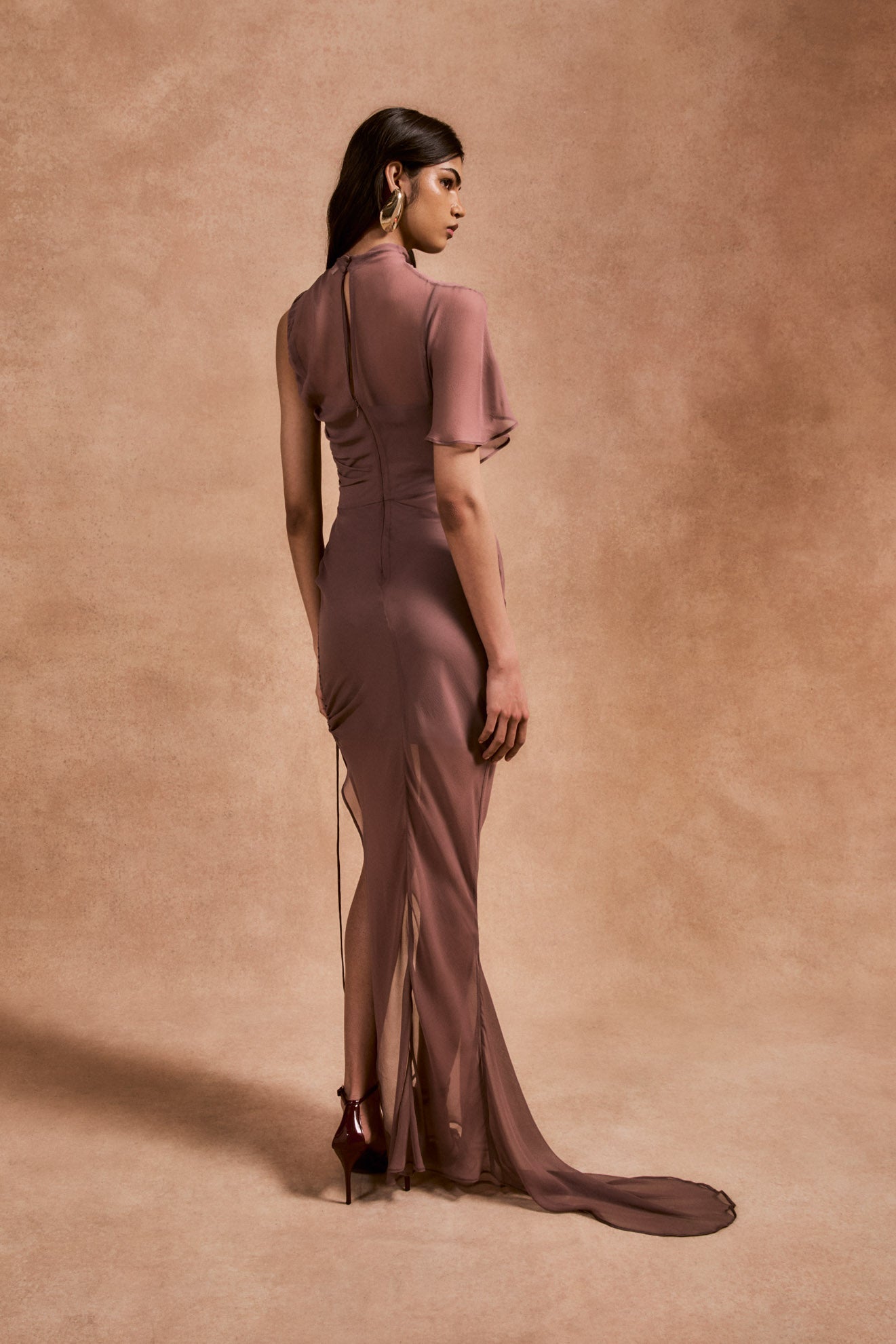LUCHO MAXI DRESS IN ASH SILK CHIFFON - De La Vali