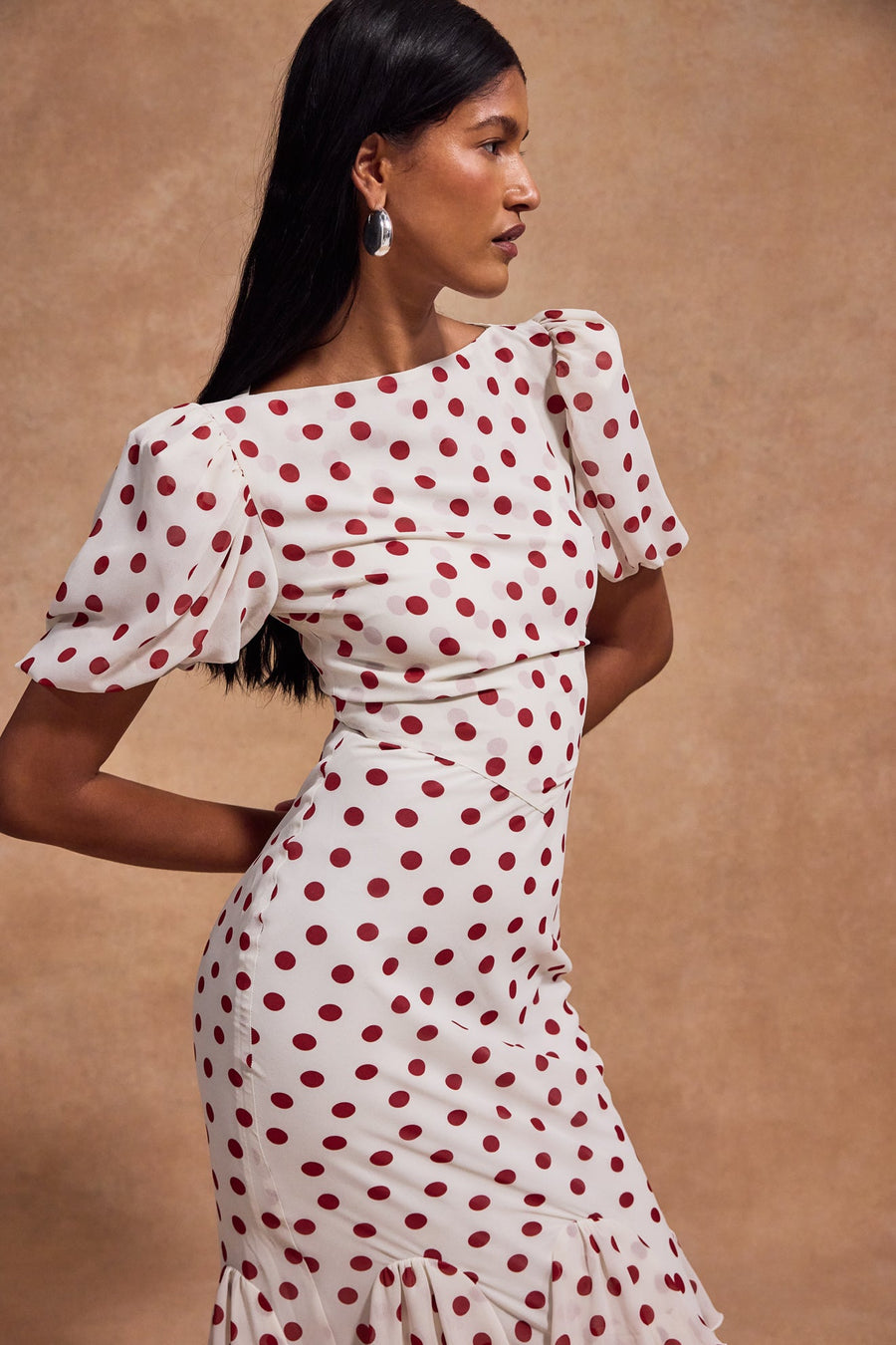 FORTALEZA MIDI DRESS IN IVORY RED POLKADOT CHIFFON DE LA VALI OFFICIAL FORTALEZA MIDI DRESS IN IVORY RED POLKADOT CHIFFON DE LA VALI OFFICIAL