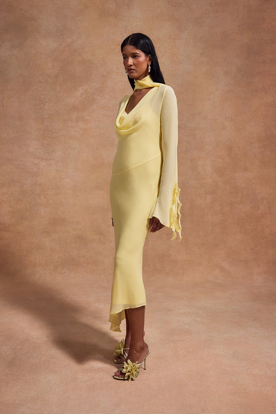 CRISTOBAL MIDI DRESS IN SHERBET YELLOW CHIFFON