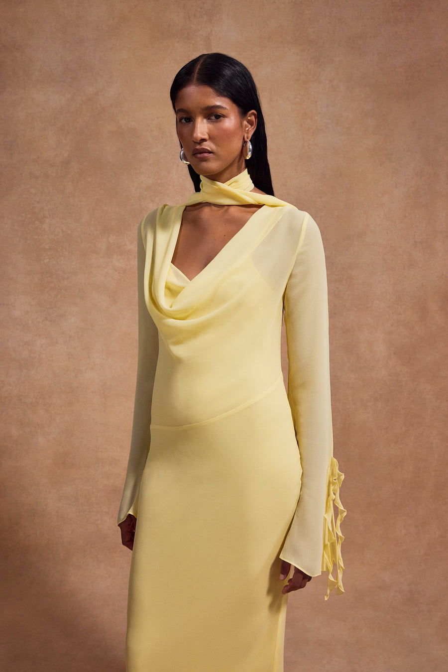 CRISTOBAL MIDI DRESS IN SHERBET YELLOW CHIFFON