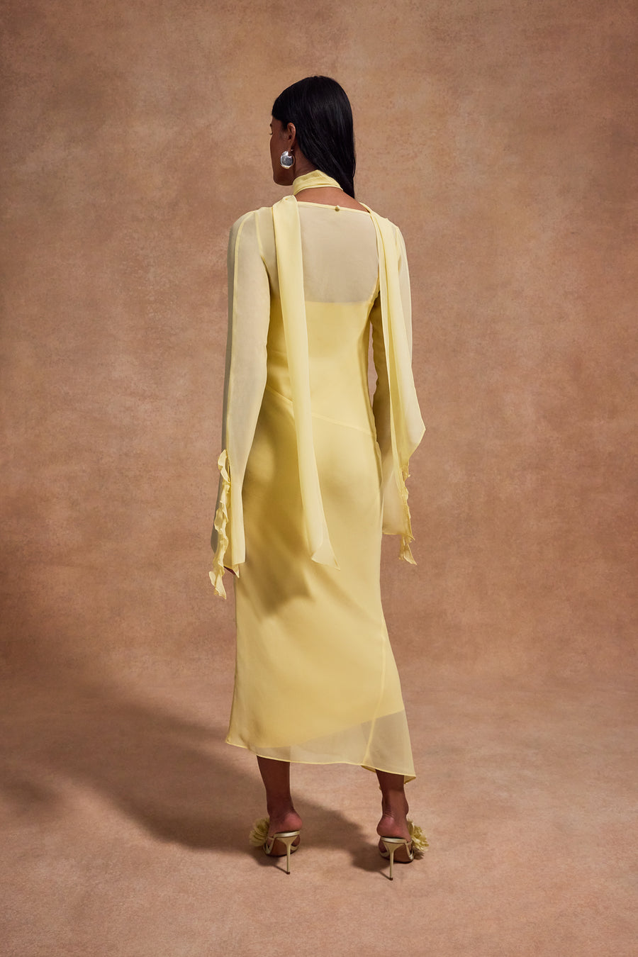 CRISTOBAL MIDI DRESS IN SHERBET YELLOW CHIFFON