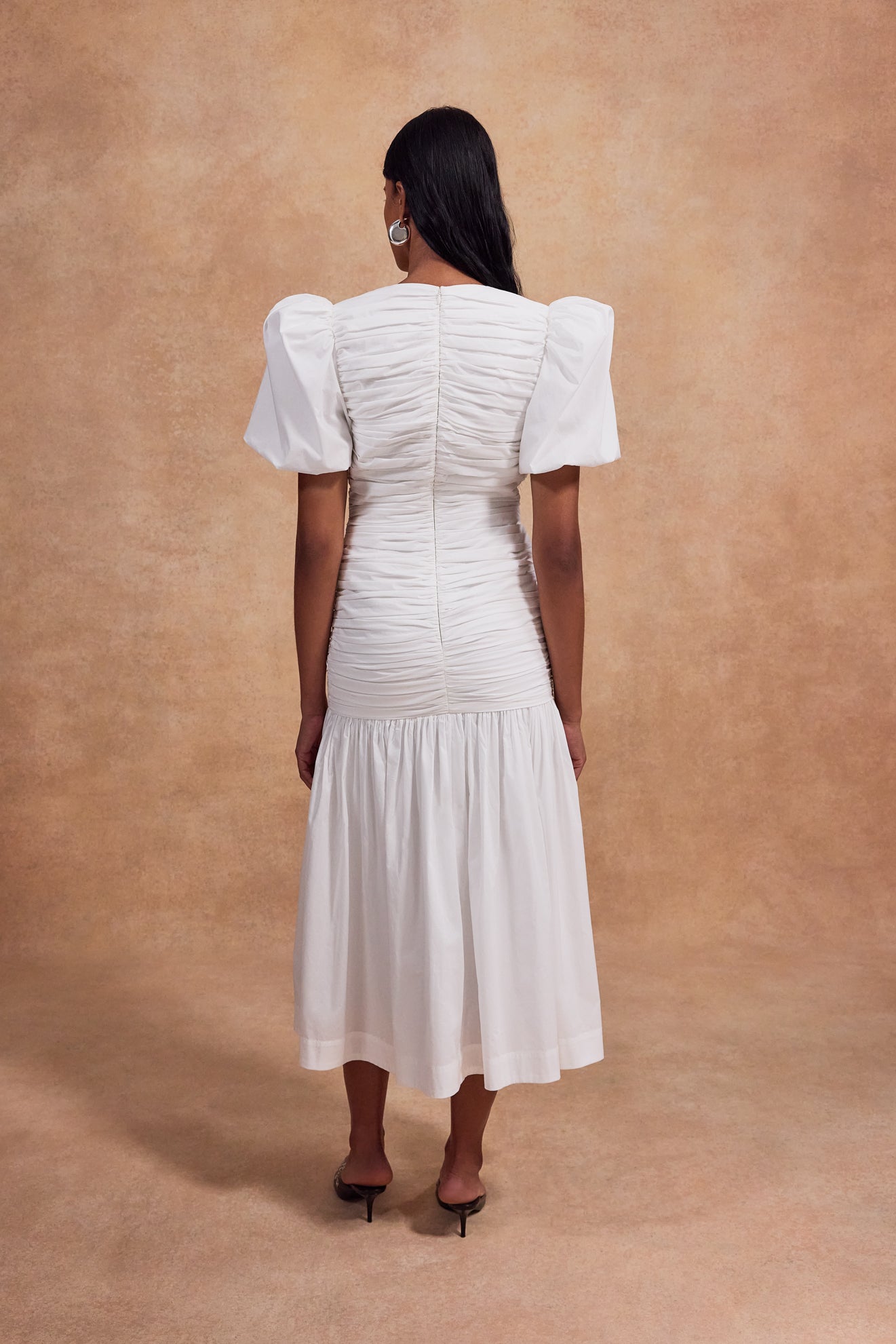 MENCIA MIDI DRESS IN WHITE COTTON - De La Vali