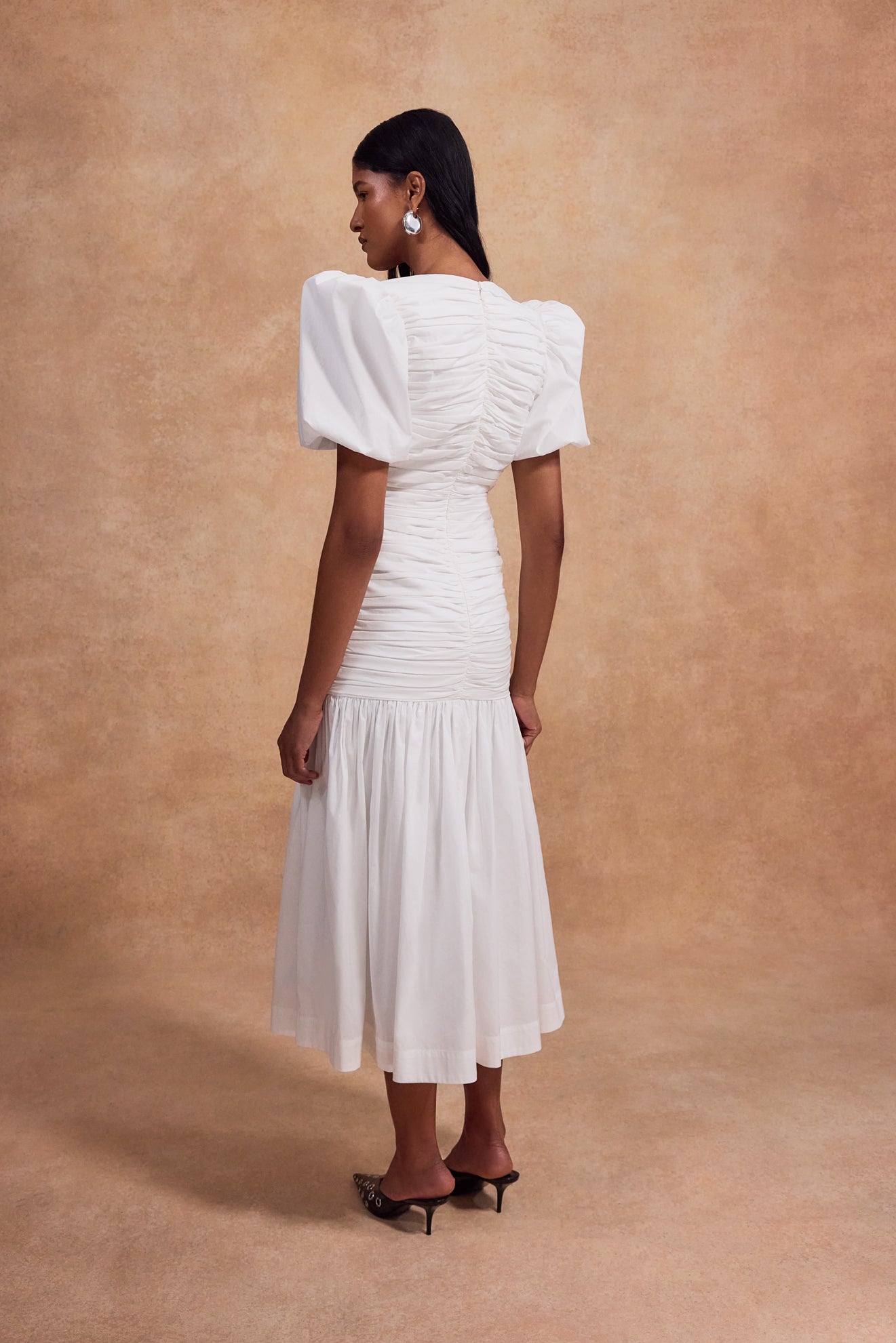 MENCIA MIDI DRESS IN WHITE COTTON - De La Vali