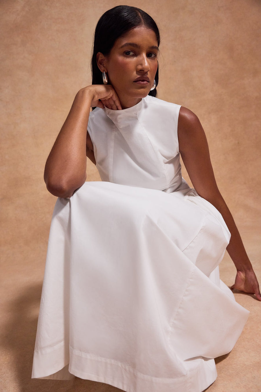LUSIVA MIDI DRESS IN WHITE COTTON