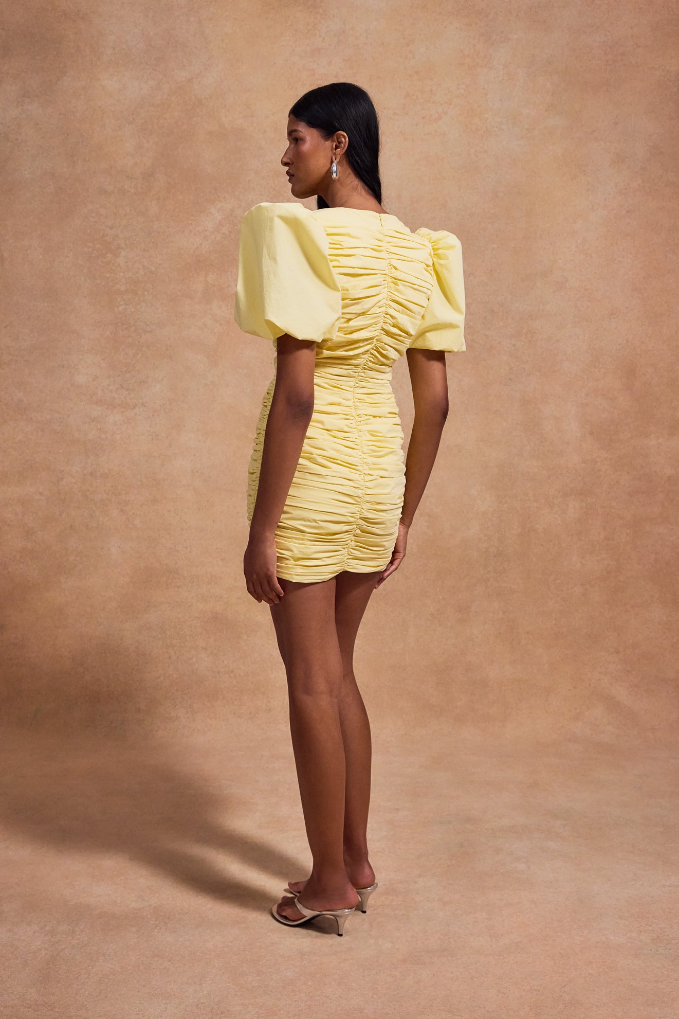 MENCIA MINI DRESS IN SHERBET YELLOW COTTON - De La Vali